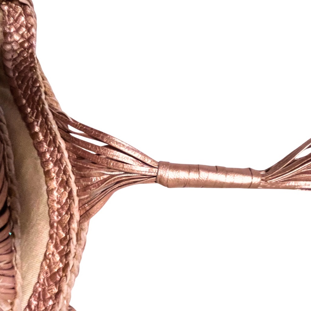 Helen Kaminski Real Leather Metallic Rose Gold Woven Shoulder Bag with Tassels - Picture 14 of 14